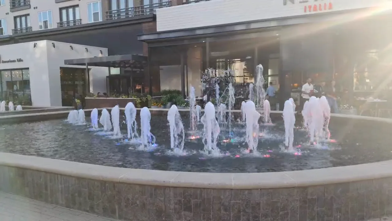 Water fountains at Legacy West in Plano